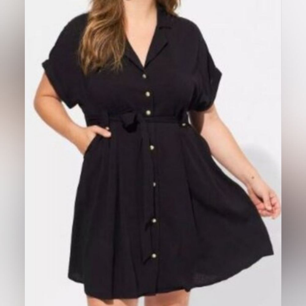 Torrid Slub Short Sleeve Midi Shirt Dress w/ Tie Waist Size 1